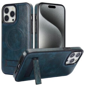 Luxury Premium Leather Invisible Stand Holder  Magsafe Wireless Charging Case Cover For iPhone Series
