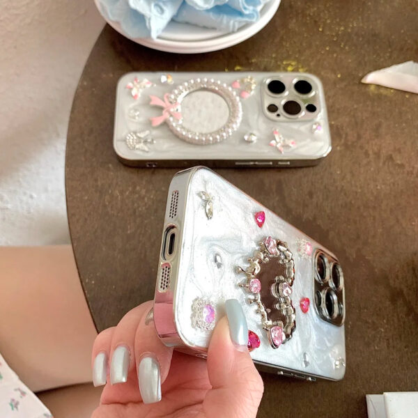 Luxury Premium Flash Diamond Mirror Bow TPU Phone Case for iPhone Series - Image 10