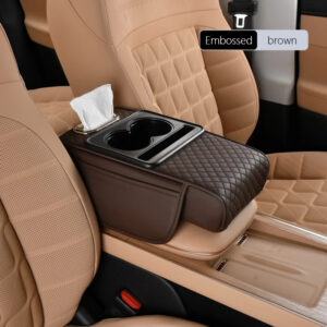 Universal Four-in-One Car Armrest Box Pad Multi-functional Storage Bag with Tissue Box Integration - Cofee Brown