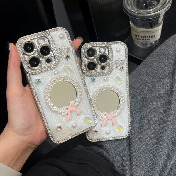 Luxury Premium Flash Diamond Mirror Bow TPU Phone Case for iPhone Series