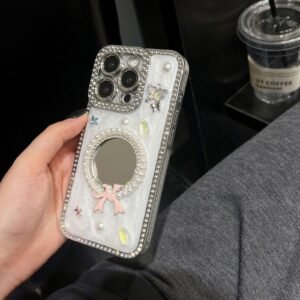 Luxury Premium Flash Diamond Mirror Bow TPU Phone Case for iPhone Series - iPhone 14 Pro Max
