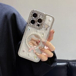 Luxury Premium Flash Diamond Mirror Bow TPU Phone Case for iPhone Series - iPhone 16 Pro Max