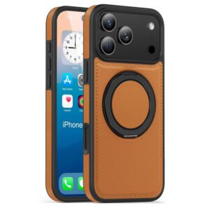 Luxury Premium Ring Holder magnetic wireless Charging Phone Case Cover For iPhone 17 Pro Max - Brown