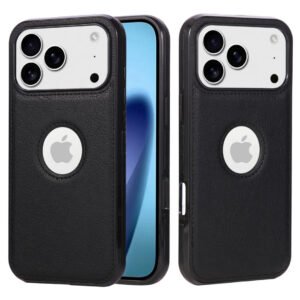 Luxury Premium Logo View Classic Retro PU Business Leather Thin Slim Case Cover for iPhone 17 Pro Max - Black
