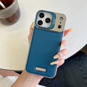 Luxury Premium Leather Aromatherapy Aluminum Alloy Magnetic Case Cover For iPhone 17 Pro Max - Dark Blue