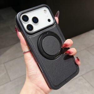 Luxury Premium Ring Holder magnetic wireless Charging Phone Case Cover For iPhone 17 Pro Max - Black