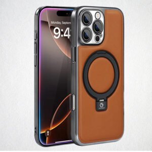 Luxury Premium Leather Ring Built-in Lens Film Wireless Case Cover For iPhone Series