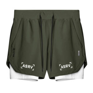 Gym Men's 2 in 1 Quick Dry Shorts Jogging Fitness Training Beach Short - Army Green