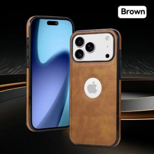 Luxury Premium Logo View Classic Retro PU Business Leather Thin Slim Case Cover for iPhone 17 Pro Max - Brown