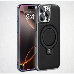 Luxury Premium Leather Ring Built-in Lens Film Wireless Case Cover For iPhone Series