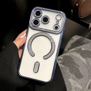 Luxury Premium Plating Flash Diamond Soft Clear Shell for Mag-safe Full Camera Fundas Case Cover For iPhone 17 Pro Max - Blue