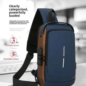 Luxury Premium Casual Crossbody Bag Anti-Theft Multifunctional Polyester Lining Chest Bag - Blue Gold