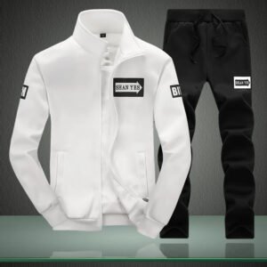 Private Label Spring Jogging Two Piece Zipper up Slim Fit Casual Running Set Sweatshirts - Black White