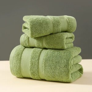 3 in 1 Piece High Quality Set- Super Absorbent Soft Quick Dry Ideal Cotton Towel - Green