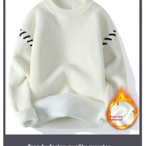 Round Neck Knitwear Winter Thickened Loose Trendy Warm Woolen Breathable Long Sleeve Men's Sweater - White
