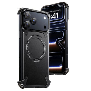 Luxury Premium Eary Leather Air 360°Rotating Magnetic Stand Frameless Shockproof Case Cover For iPhone 17 Pro Max