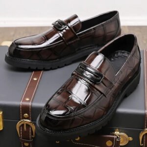 Fashion Designer Formal Slip On New Classic Commuting Oxford Party Business Flat Loafers Shoes - Coffee Brown