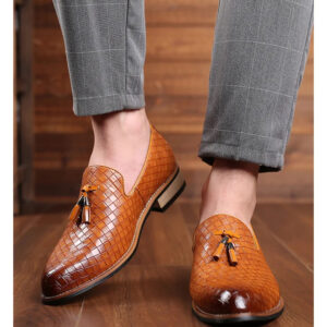 Fringe Checkered Loafers Coiffeur Leather  Fashion Sapato Social Masculino Shoes - Brown