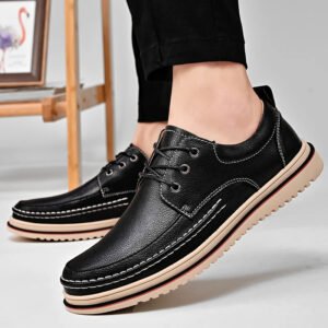 Golden Sapling Casual Business Flats Leather Footwear Derby Shoes - Black