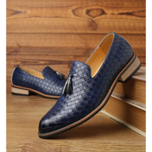 Fringe Checkered Loafers Coiffeur Leather  Fashion Sapato Social Masculino Shoes - Blue