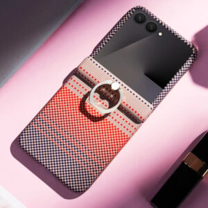 Luxury Premium Carbon Fiber Texture Finger Ring With Tempered Glass Hinge Hard Case Cover Cover For Samsung Z Flip 5/Z Flip 6