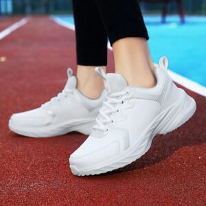 Waterproof Leather Chunky Casual Sports Sneakers Flat Shoes - White