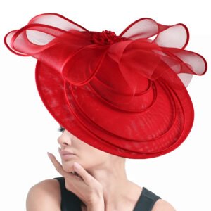 Elegant Fascinator Kentucky Derby Fascinator Pillbox Hat for Women - Red