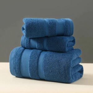 3 in 1 Piece High Quality Set- Super Absorbent Soft Quick Dry Ideal Cotton Towel - Blue