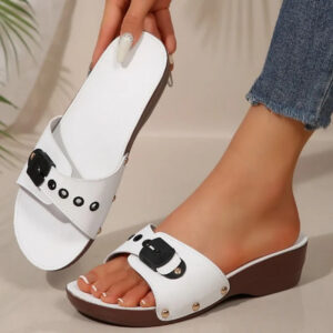 Luxury Soft Wedges Adjustable Belt Thick Heeled Sandalias Summer Slippers Sandals  For Women