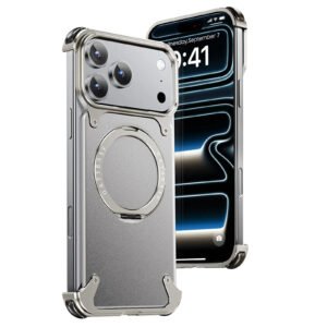 Luxury Premium Eary Leather Air 360°Rotating Magnetic Stand Frameless Shockproof Case Cover For iPhone 17 Pro Max