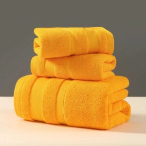 3 in 1 Piece High Quality Set- Super Absorbent Soft Quick Dry Ideal Cotton Towel - Orange