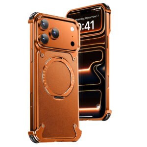 Luxury Premium Eary Leather Air 360°Rotating Magnetic Stand Frameless Shockproof Case Cover For iPhone 17 Pro Max