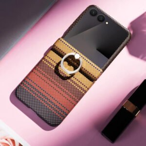 Luxury Premium Carbon Fiber Texture Finger Ring With Tempered Glass Hinge Hard Case Cover Cover For Samsung Z Flip 5/Z Flip 6