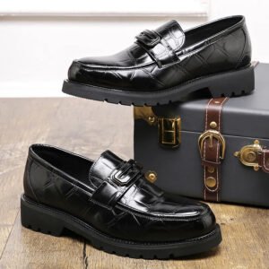 Fashion Designer Formal Slip On New Classic Commuting Oxford Party Business Flat Loafers Shoes - Black