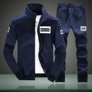 Private Label Spring Jogging Two Piece Zipper up Slim Fit Casual Running Set Sweatshirts - Dark Blue