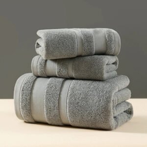 3 in 1 Piece High Quality Set- Super Absorbent Soft Quick Dry Ideal Cotton Towel - Grey