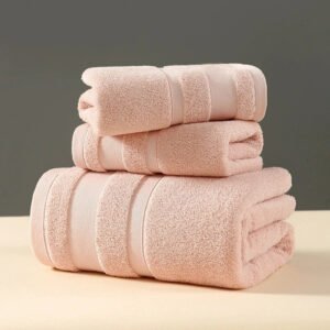 3 in 1 Piece High Quality Set- Super Absorbent Soft Quick Dry Ideal Cotton Towel - Peach
