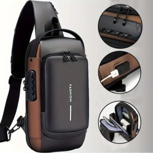 Luxury Premium Casual Crossbody Bag Anti-Theft Multifunctional Polyester Lining Chest Bag - Black Gold
