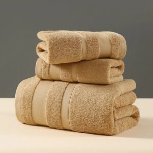 3 in 1 Piece High Quality Set- Super Absorbent Soft Quick Dry Ideal Cotton Towel - Brown