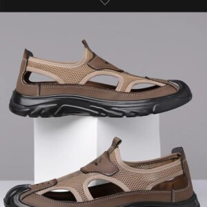 Summer Breathable Mesh Hollow out Casual Beach Slip-On Comfortable Footwear Sandals - Brown