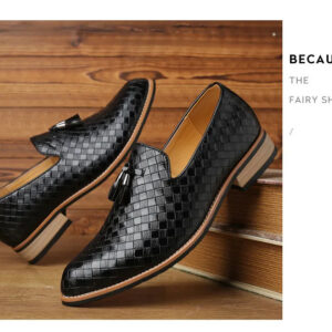 Fringe Checkered Loafers Coiffeur Leather  Fashion Sapato Social Masculino Shoes - Black