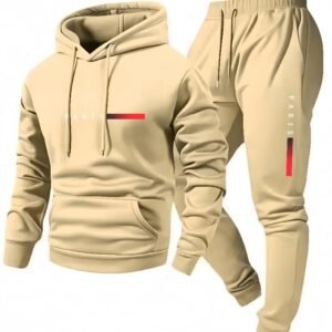 Paris Letter Printed Sweatshirt Wool Hooded Sweatshirt Pants Set Spring and Autumn Winter Warm Casual Sportswear Set - Beige
