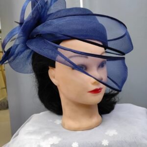 Elegant Fascinator Kentucky Derby Fascinator Pillbox Hat for Women - Dark Blue