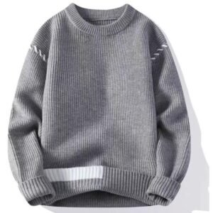 Round Neck Knitwear Winter Thickened Loose Trendy Warm Woolen Breathable Long Sleeve Men's Sweater - Grey