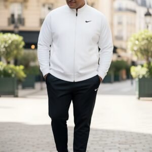 High Quality Nike Custom Sportswear Sweatpants Tracksuit Set - White Black