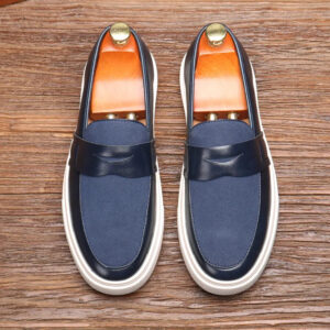 Moccasins Brand Quality Leather Designer Versatile Soft Comfy Business Men Loafers Shoes - Dark Blue