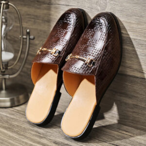 Luxury Business High Quality Leather Mules Non-slip Outdoor Half Shoes for Men - Coffee Brown