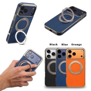 Luxury Premium Luxury Magnetic Ring Stand Pu Leather Air Plating Wireless Charging for Magsafe Case Cover For iPhone 17 Pro Max