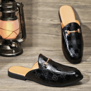 Luxury Business High Quality Leather Mules Non-slip Outdoor Half Shoes for Men - Black