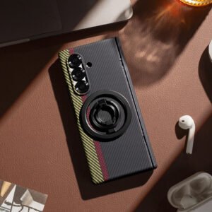 Luxury Premium Carbon Fiber Texture Magsafe Ring Bracket Outer Wireless Charging Hinge Case  Cover For Samsung Z Fold Series